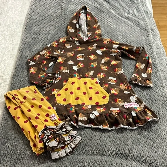 Ruffle Girl thanksgiving coordinated long sleeve hoodie & leggings, size 8 - Picture 1 of 3